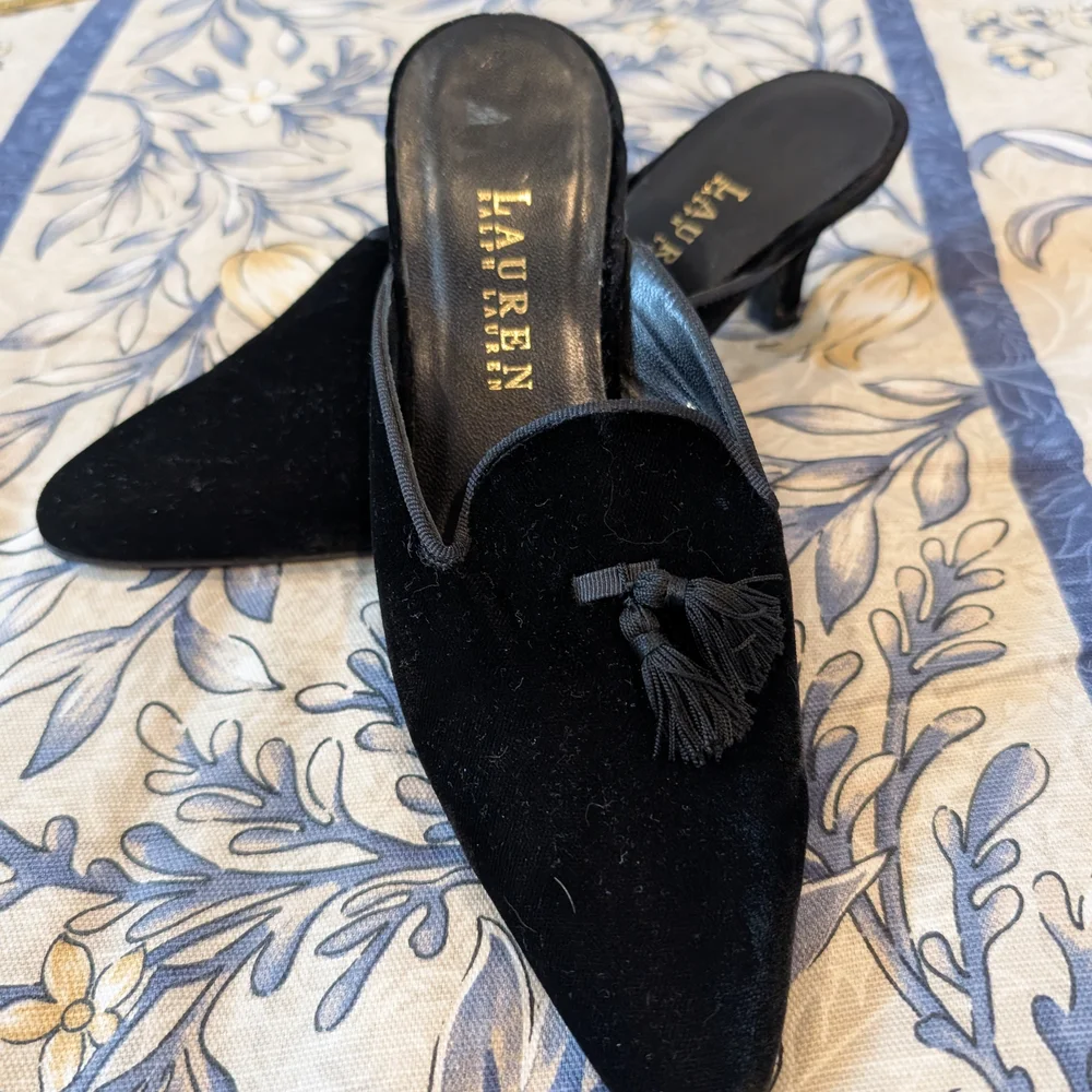 Ralph Lauren Black Tassel Women's Mules - Picture 2 of 4
